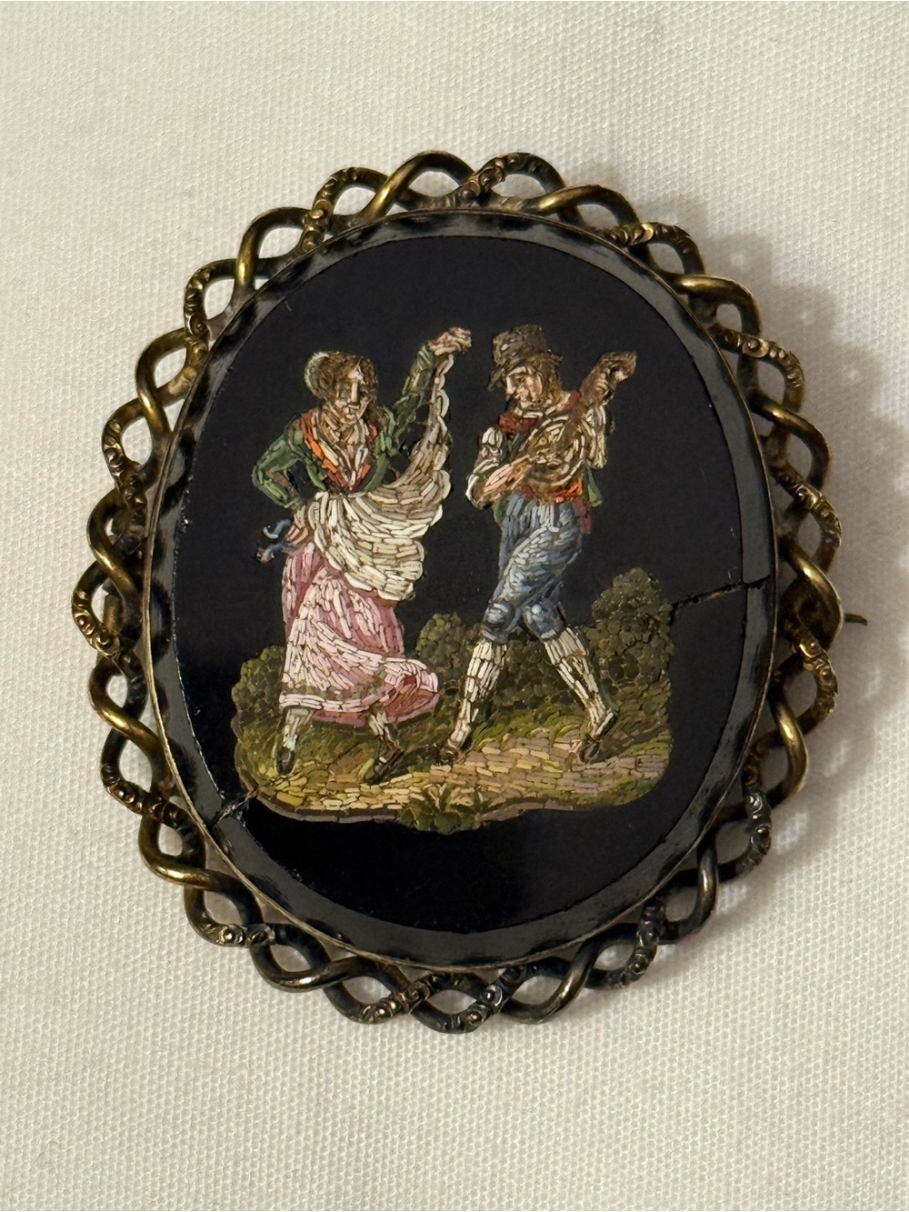 Antique Italian Grand Tour Micro Mosaic Brooch—Damaged, for Salvage/Repair